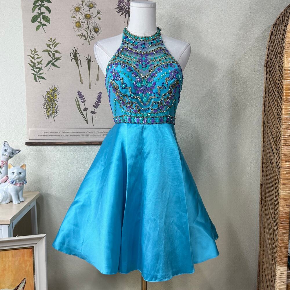 Beaded Sequin Embellished Mini Prom Dress Formal Fairy Party Y2k Princess S 4